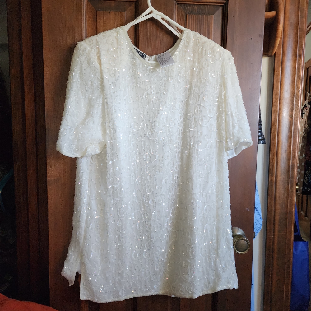 Elegant White Sequin Blouse